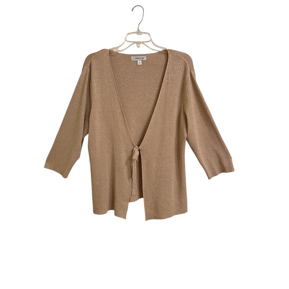 Coldwater Creek Silk Blend Gold Shimmer Metallic Tie Front Cardigan Sz Medium